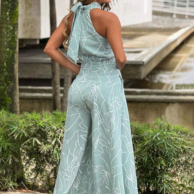 Halterneck High-Waisted Wide-Leg Two-Piece Set