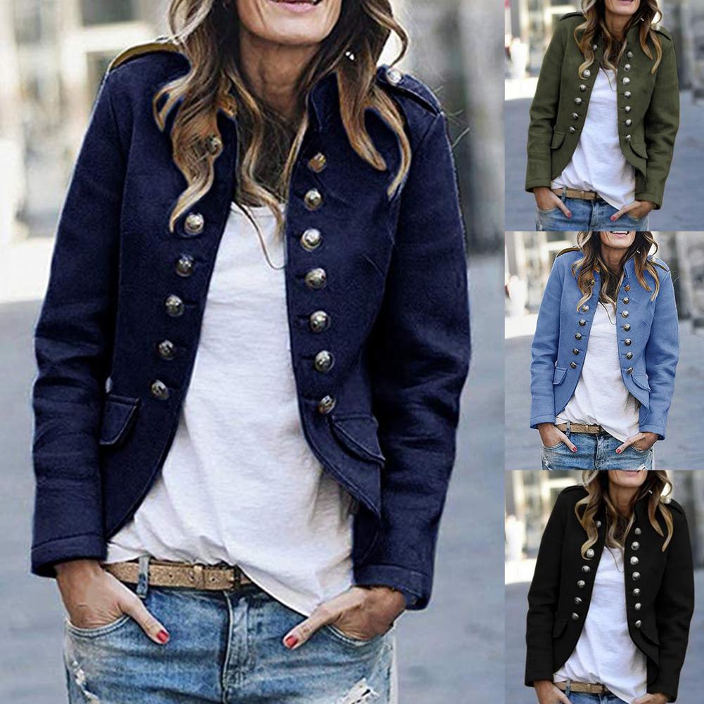 Women's Blazer - Military Style - Double-Breasted - Tailored Fit - Stand Collar