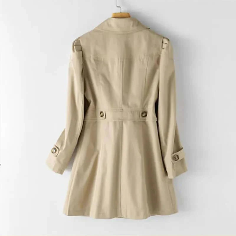 Women's Trench Coat - Classic Cut - Button Closure - Long Sleeves with Cuff