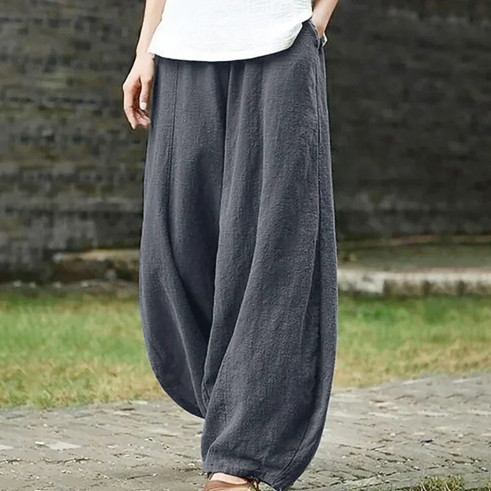 Elastic Waist Relaxed Fit Wide Leg Pants