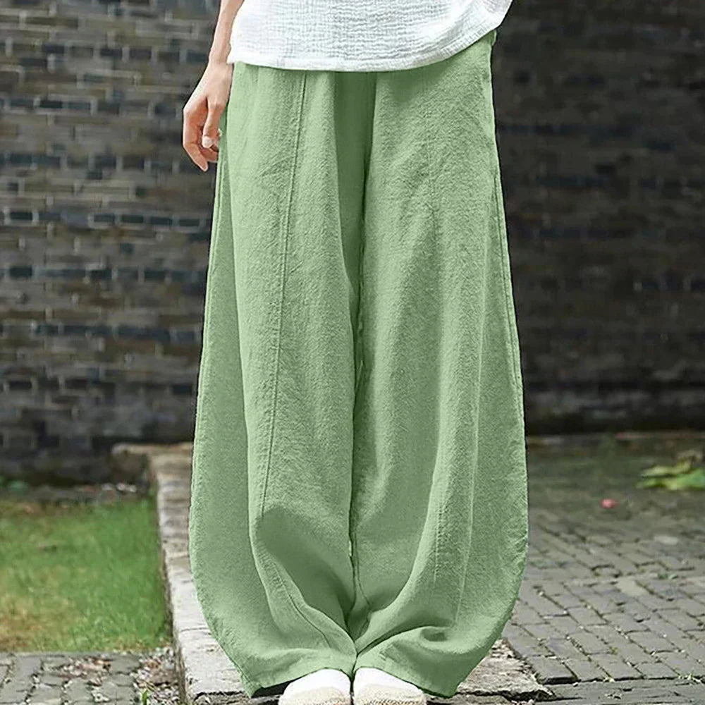 Elastic Waist Relaxed Fit Wide Leg Pants