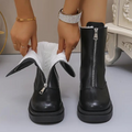 Women's Ankle Boots - Leather Look - Chunky Sole - Side Zipper - Comfortable and Stylish