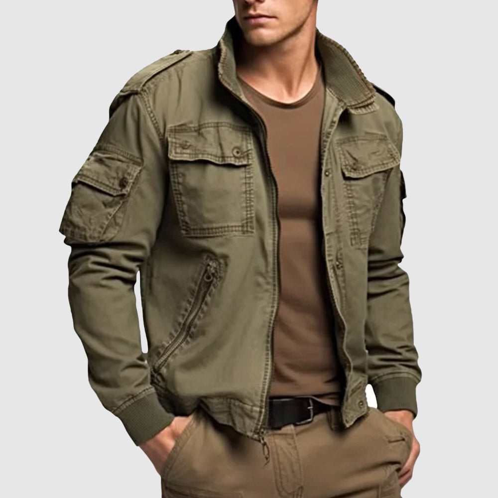Cotton Blend Utility Pocket Bomber Jacket