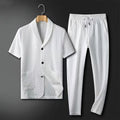 Men's Blazer and Trousers Set – Casual Fit – Short-Sleeved – Breathable Textured Fabric