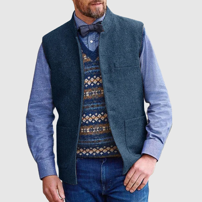 Structured Wool Blend Stand Collar Vest