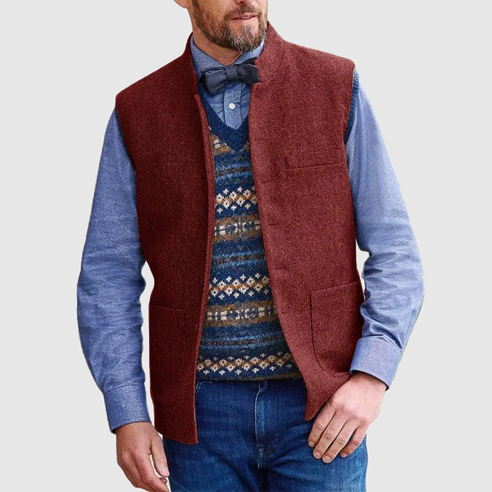 Structured Wool Blend Stand Collar Vest