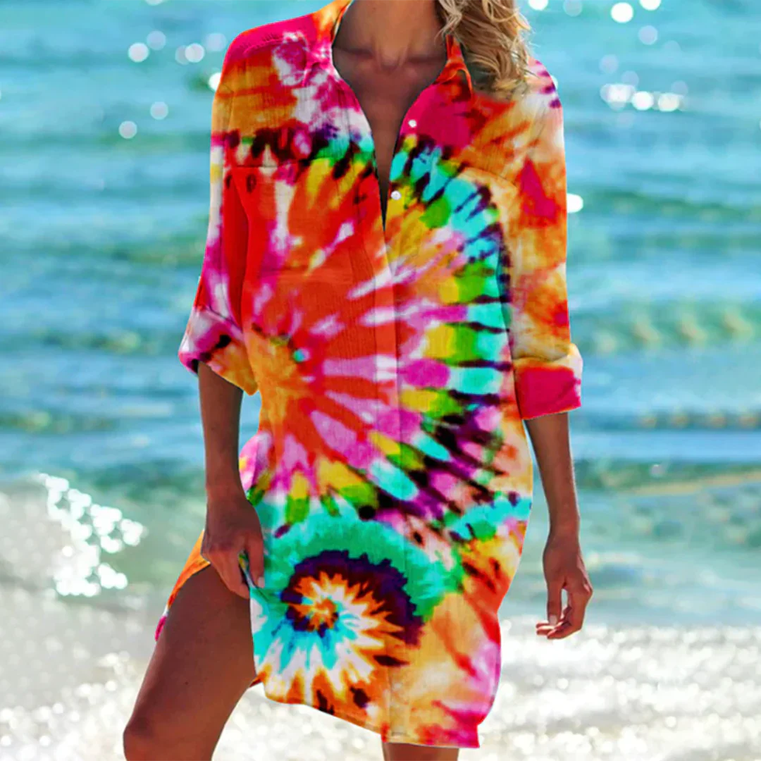 Light Breathable Tie-Dye Shirt Dress