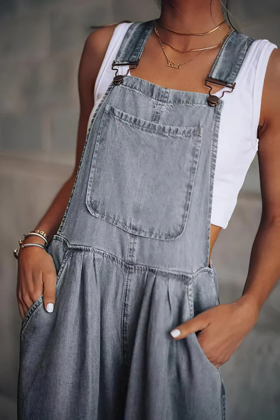 Denim Adjustable Strap Wide Leg Overalls