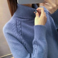Women's Turtleneck Sweater - Wool Blend - Cable Knit - Relaxed Fit - Long Sleeve