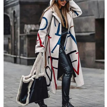 Wool Blend Relaxed Abstract Pattern Long Coat
