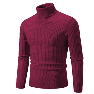 Wool Cable Knit Slim Fit Turtleneck Sweater