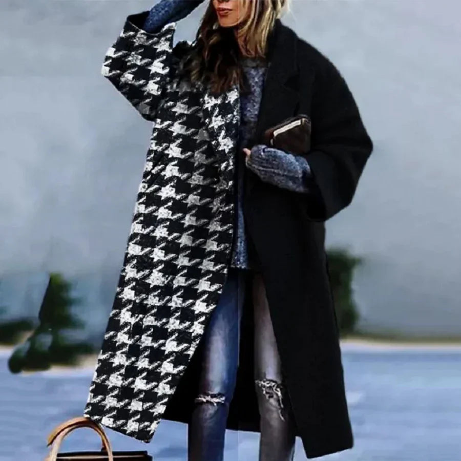 Wool Blend Relaxed Abstract Pattern Long Coat
