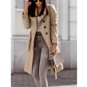 Wool Blend Tailored Double-Breasted Trench Coat
