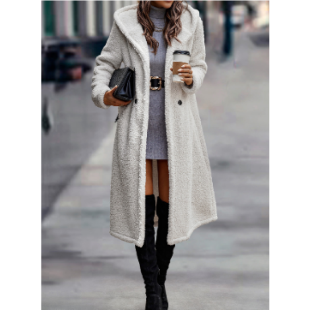 Double Breasted Faux Shearling Long Coat