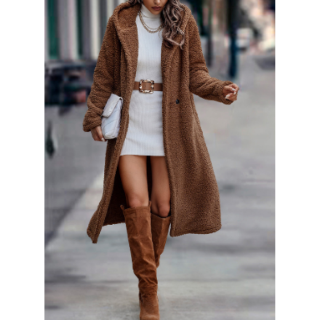 Double Breasted Faux Shearling Long Coat