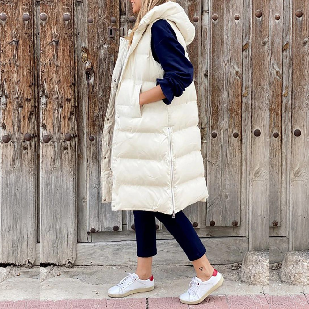 Water-Resistant Quilted Oversized Hooded Vest