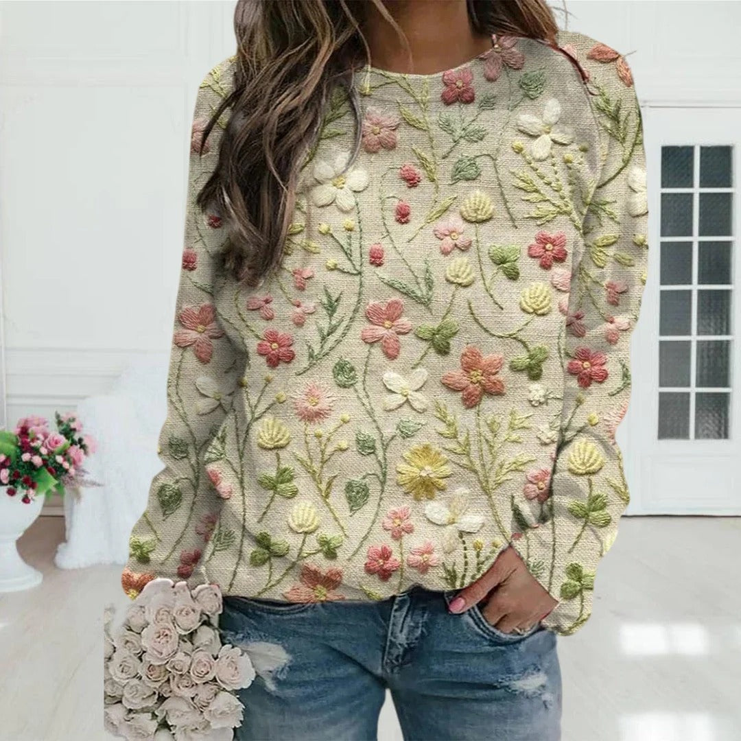 Embroidered Floral Soft Knit Sweater