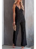 Women's Jumpsuit - Sleeveless Lace - V-Neck - Elegant Wide-Leg Design