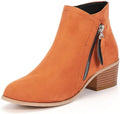 Women's Ankle Boots - Suede - Low Block Heel - Round Toe - Zipper Closure