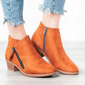 Women's Ankle Boots - Suede - Low Block Heel - Round Toe - Zipper Closure
