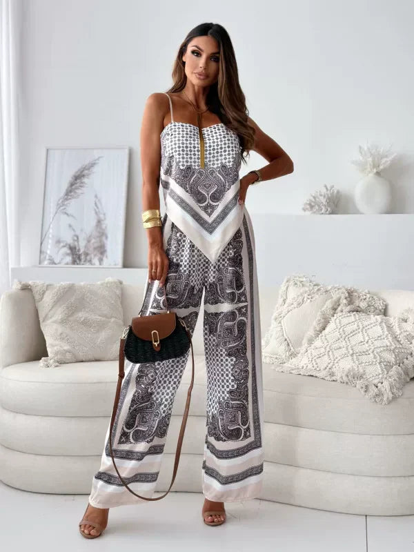 Cropped Wide Leg Silk Blend Sleeveless Set