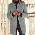 Women's Wool Coat - Classic Cut - High Collar - Single-Breasted - Tailored Fit