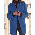 Women's Wool Coat - Classic Cut - High Collar - Single-Breasted - Tailored Fit