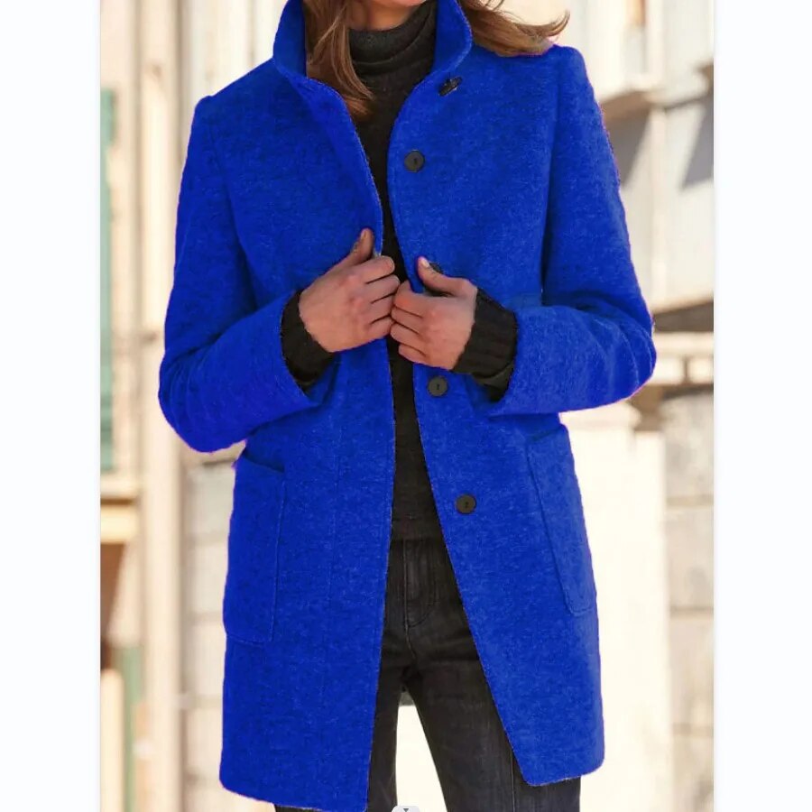 Women's Wool Coat - Classic Cut - High Collar - Single-Breasted - Tailored Fit