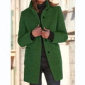 Women's Wool Coat - Classic Cut - High Collar - Single-Breasted - Tailored Fit
