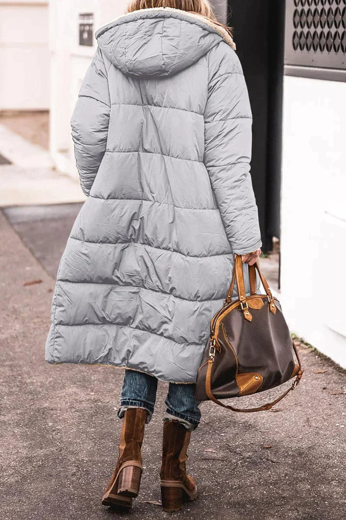 Women's Long Padded Coat - Soft Lining - Oversized Fit - Quilted Design