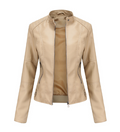 Women's Leather Jacket - Tailored Fit - Stand Collar - Zipper Closure - Modern Design