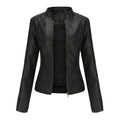 Women's Leather Jacket - Tailored Fit - Stand Collar - Zipper Closure - Modern Design