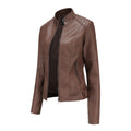 Women's Leather Jacket - Tailored Fit - Stand Collar - Zipper Closure - Modern Design