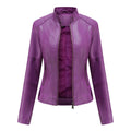 Women's Leather Jacket - Tailored Fit - Stand Collar - Zipper Closure - Modern Design