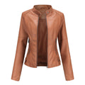 Women's Leather Jacket - Tailored Fit - Stand Collar - Zipper Closure - Modern Design