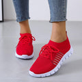 Women's Sneakers - Breathable Knit Fabric - Slip-on With Laces - Shock-Absorbing Sole