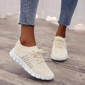 Women's Sneakers - Breathable Knit Fabric - Slip-on With Laces - Shock-Absorbing Sole