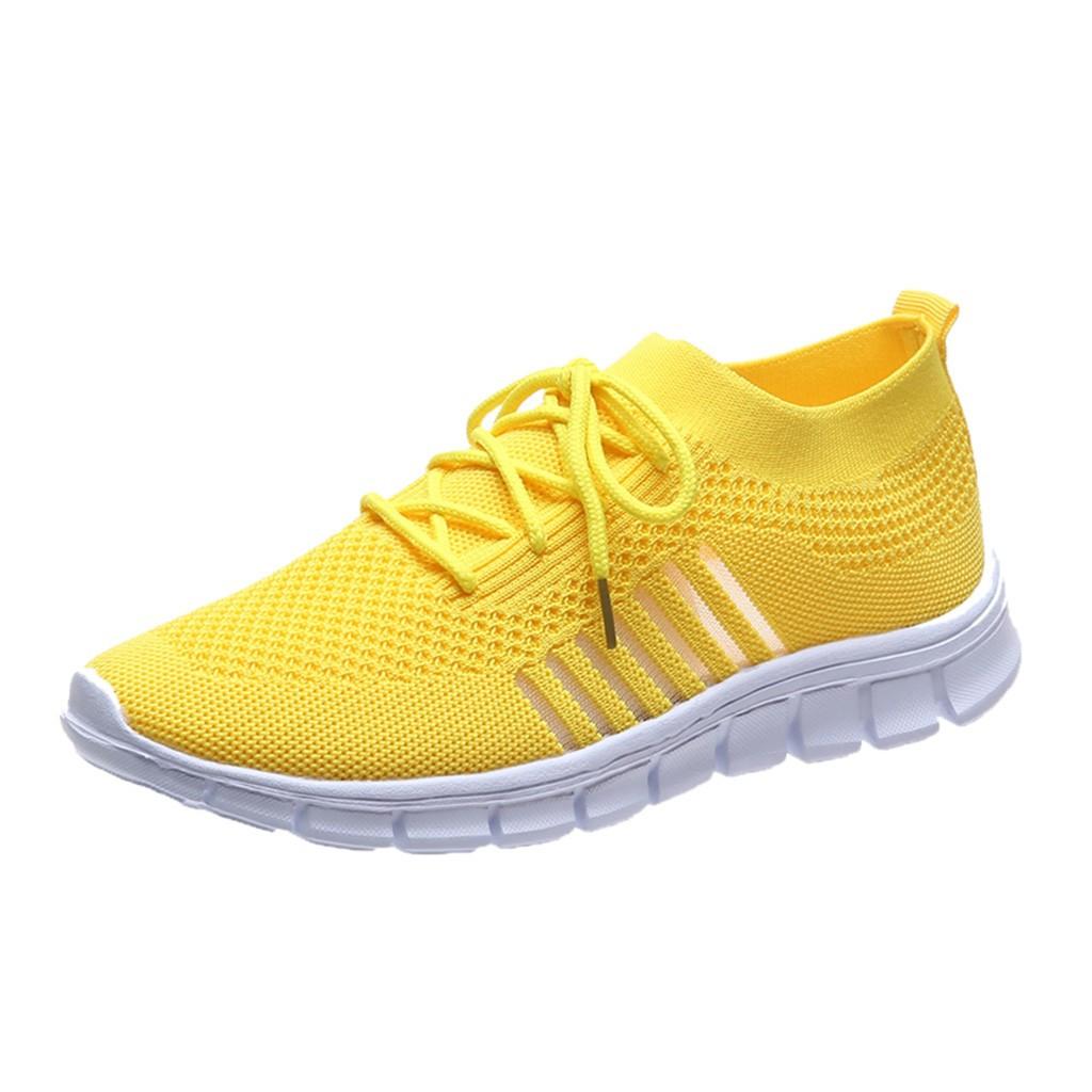Women's Sneakers - Breathable Knit Fabric - Slip-on With Laces - Shock-Absorbing Sole