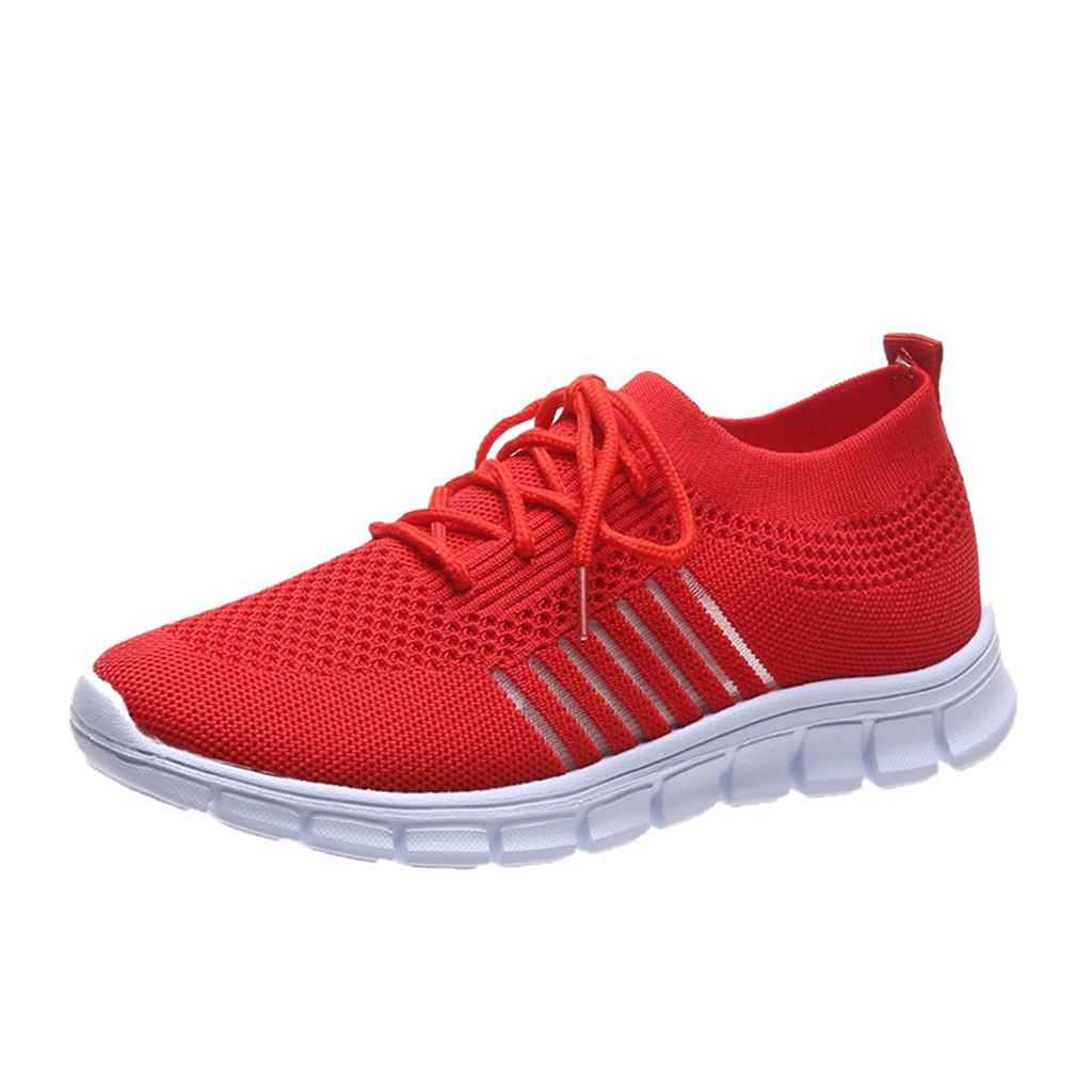Women's Sneakers - Breathable Knit Fabric - Slip-on With Laces - Shock-Absorbing Sole