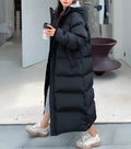 Women's Long Down Jacket - Quilted Design - Oversized Fit - Hood & Pockets