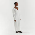 Women's Knitted Maxi Dress - V-neck - Long-sleeved - Fitted Ribbed Design