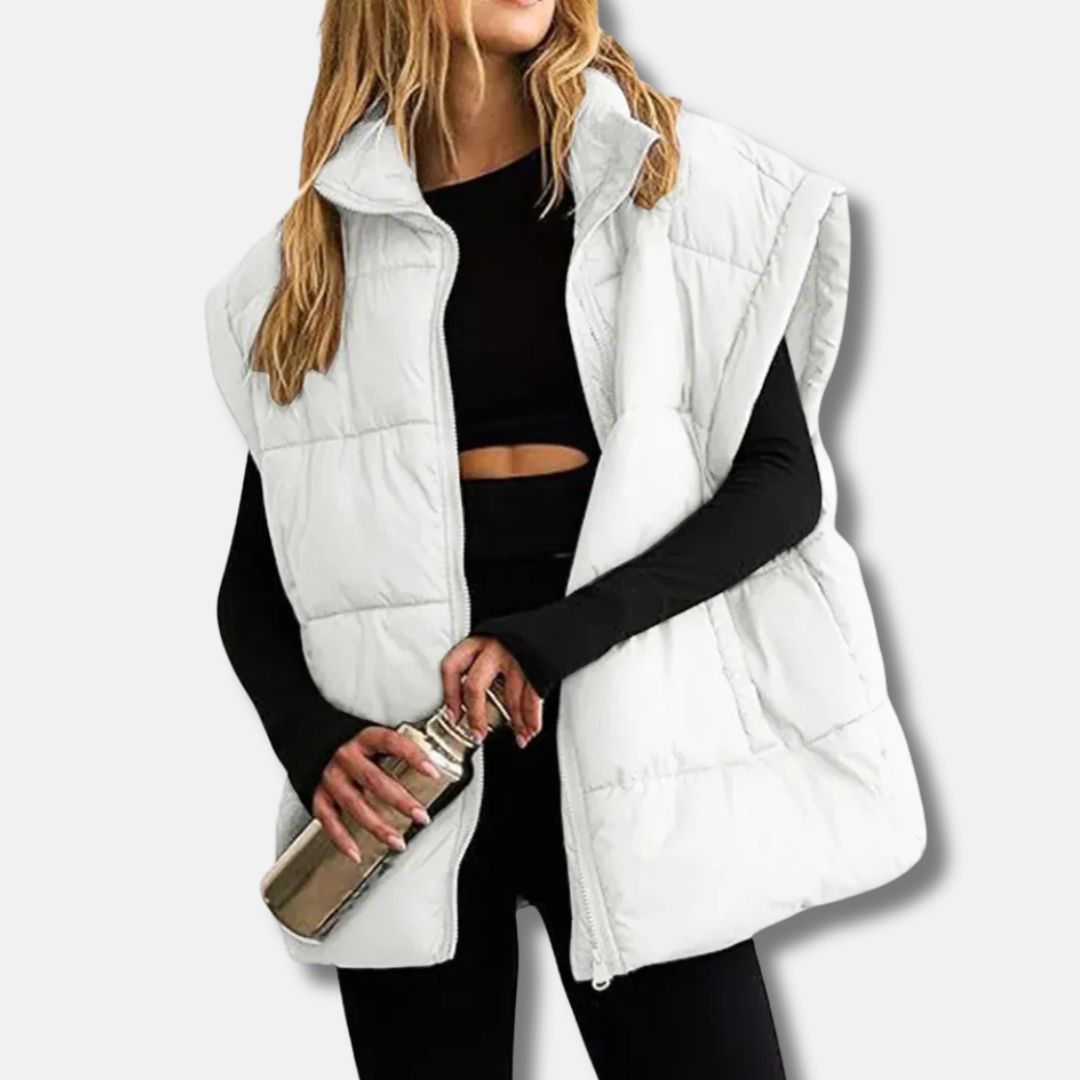 Quilted Stand Collar Hip Length Puffer Vest