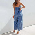 Women's Maxi Dress - Sleeveless Loose Fit - Light Denim - Elastic Neckline