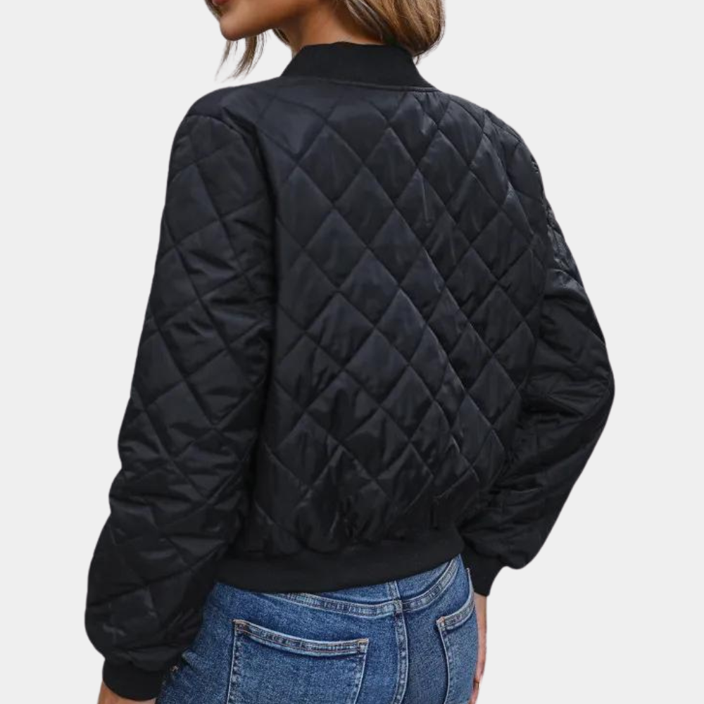 Diamond Quilted Relaxed Fit Bomber Jacket