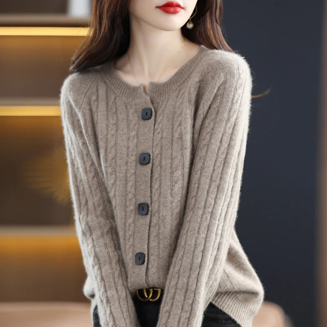 Wool Cable Knit Relaxed Fit Cardigan Sweater