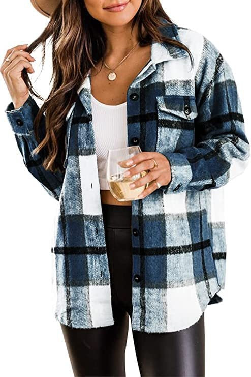Women's Shirt - Soft Flannel - Classic Button Closure - Checkered Pattern - Long-Sleeved