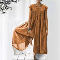Women's Dress - Long Airy Fit - Short Sleeves - Round Neck - Bohemian Look