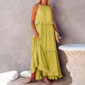 Women's Maxi Dress - Sleeveless Halterneck - A-line Fit - Light and Airy Design
