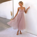 Women's Midi Dress - Strapless Sweetheart Neckline - A-line Cut - Layered Tulle