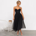Women's Midi Dress - Strapless Sweetheart Neckline - A-line Cut - Layered Tulle